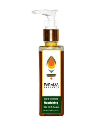 Parama Naturals Herb-enriched Nourishing Hair Oil & Serum, Hair Oil, Hair Serum, Frizzy Hair, Scalp. Dry Damaged Hair, Hair Fall Control Serum deeply conditions hair provides relief from flaking itching stimulatel hair growth hair growth reduces hair fall reduces premature graying light weight non gresay soft aroma complete scalp heath